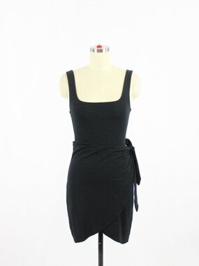 Aritzia WILFRED Saturn Black Jersey Square Neck Wrap Tank Dress, Size XS